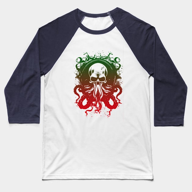 green and red skull face octopus Baseball T-Shirt by huwagpobjj